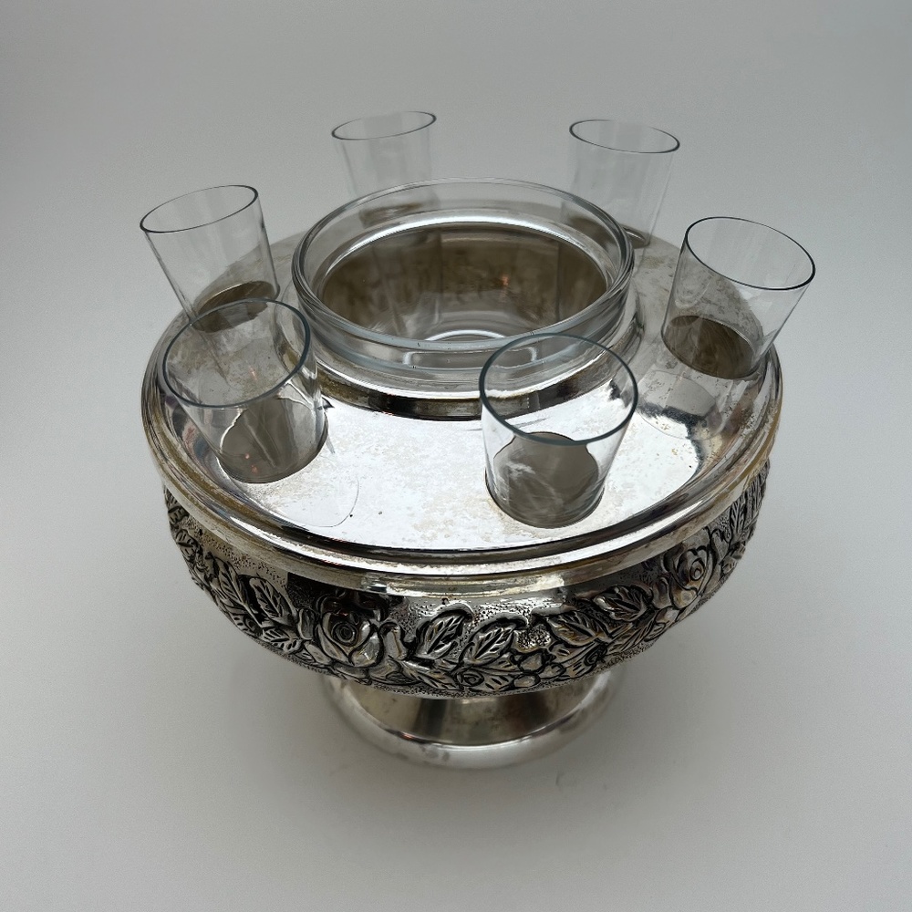 Silver Plate Caviar Server Set - 6 vodka glasses vintage